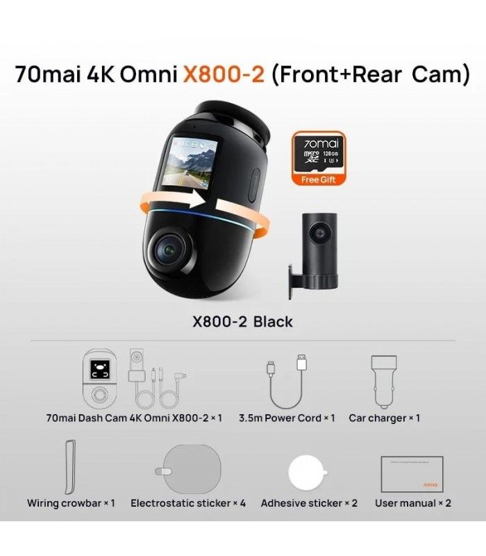 dashcam 70mai omni 4k x800 + cámara trasera - sensor sony - 360º