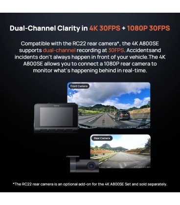70mai Dash Cam 4K A800SE kit Cámara Trasera RC22